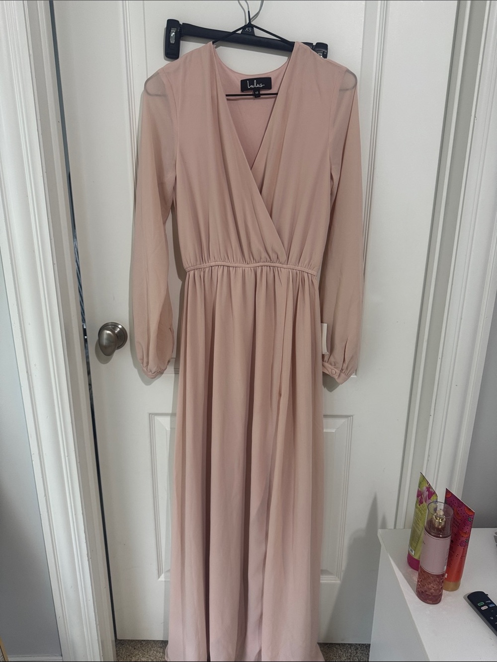 Lulu's Soft Blush Wrap Long Sleeve Maxi Dress